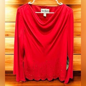 NEW Sheri Martin Red Cowl Neck Blouse 14P